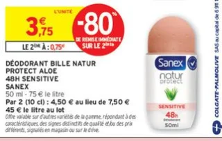 DÉODORANT BILLE NATUR PROTECT ALOE 48H SENSITIVE SANEX