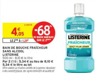 Bain de bouche fraîcheur sans alcool Listerine