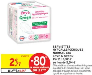 Serviettes Hypoallergéniques Normal X14 Love & Green