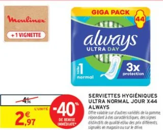 Serviettes Hygiéniques Ultra Normal Jour X44 Always