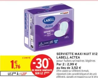 Serviette Maxi Nuit X12 Labell Actea