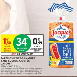 Tartines P'tit Dej Nature Sans sucres ajoutés Jacquet