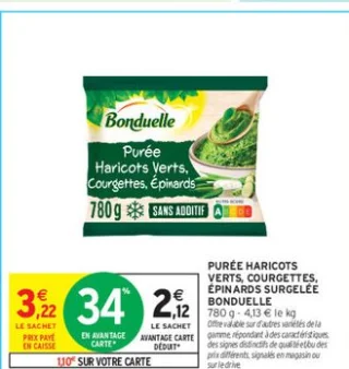 Purée Haricots Verts, Courgettes, Épinards surgelée Bonduelle