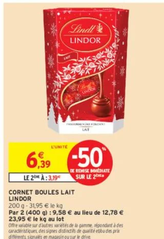 CORNET BOULES LAIT LINDOR LINDT