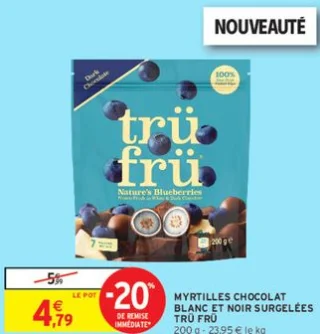 MYRTILLES CHOCOLAT BLANC ET NOIR SURGELÉES TRÜ FRÜ