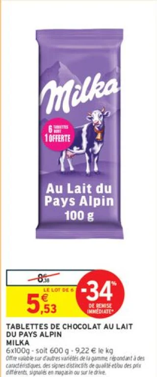 Milka Tablettes de chocolat au lait du pays alpin