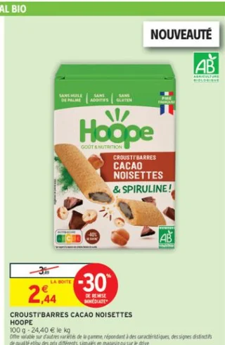 CROUSTI'BARRES CACAO NOISETTES HOOPE
