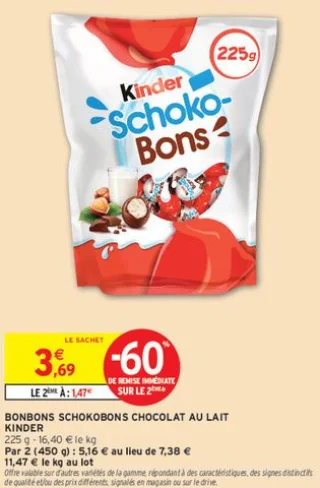 BONBONS SCHOKOBONS CHOCOLAT AU LAIT KINDER