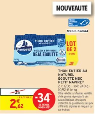 Thon entier au naturel égoutté MSC Petit Navire