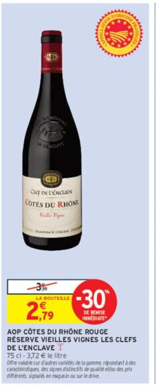 AOP CÔTES DU RHÔNE ROUGE RÉSERVE VIEILLES VIGNES LES CLEFS DE L'ENCLAVE