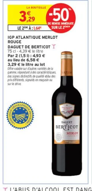 IGP ATLANTIQUE MERLOT ROUGE DAGUET DE BERTICOT