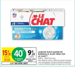 LE CHAT Lessive Discs Savon de Marseille Aloé Vera X33