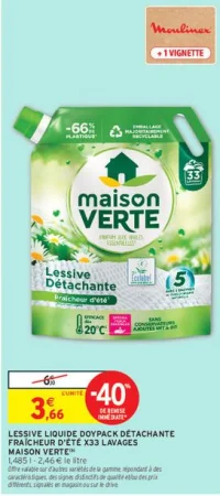 MAISON VERTE Lessive Liquide Doypack Détachante Fraîcheur d'été X33 Lavages