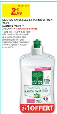L'ARBRE VERT Liquide Vaisselle et Mains Citron Vert