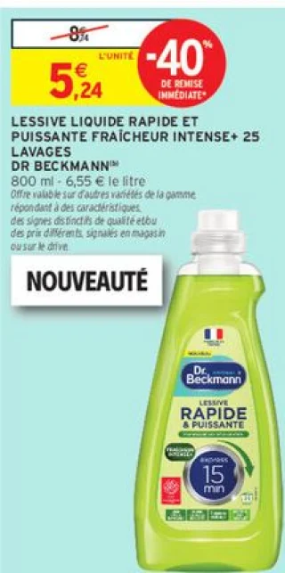DR BECKMANN Lessive Liquide Rapide et Puissante Fraîcheur Intense 25 lavages