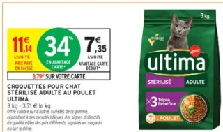 CROQUETTES POUR CHAT STÉRILISÉ ADULTE AU POULET ULTIMA