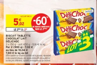 Biscuit tablette chocolat lait Délichoc LU