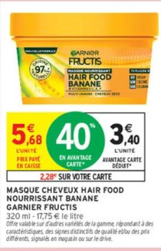 MASQUE CHEVEUX HAIR FOOD NOURRISSANT BANANE GARNIER FRUCTIS