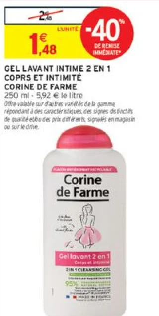 Gel lavant intime 2 en 1 corps et intimité Corine de Farme