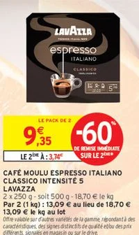 CAFÉ MOULU ESPRESSO ITALIANO CLASSICO INTENSITÉ 5 LAVAZZA