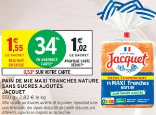 Pain de mie Maxi tranches Nature Sans sucres ajoutés Jacquet