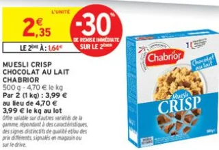 Muesli Crisp Chocolat au lait Chabrior