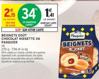 Beignets goût chocolat noisette x6 Pasquier