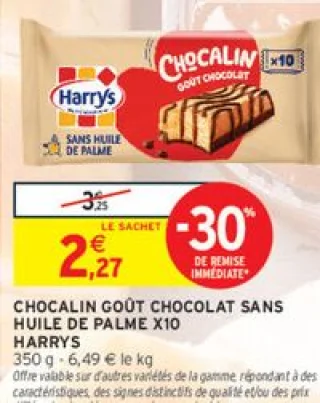 CHOCALIN GOÛT CHOCOLAT SANS HUILE DE PALME X10 HARRYS