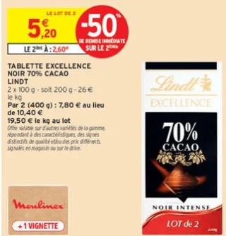 Tablette Excellence Noir 70% Cacao Lindt