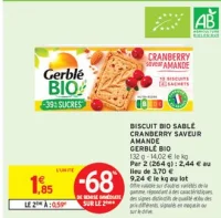 BISCUIT BIO SABLE CRANBERRY SAVEUR AMANDE GERBLÉ BIO