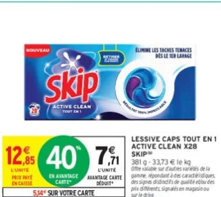 LESSIVE CAPS TOUT EN 1 ACTIVE CLEAN X28 SKIP