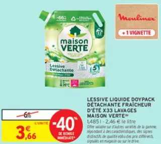 LESSIVE LIQUIDE DOYPACK DÉTACHANTE FRAÎCHEUR D'ÉTÉ X33 LAVAGES MAISON VERTE