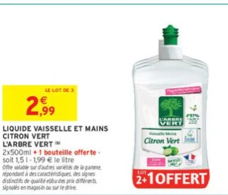 LIQUIDE VAISSELLE ET MAINS CITRON VERT L'ARBRE VERT