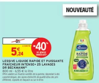 LESSIVE LIQUIDE RAPIDE ET PUISSANTE FRAÎCHEUR INTENSE+ 25 LAVAGES DR BECKMANN