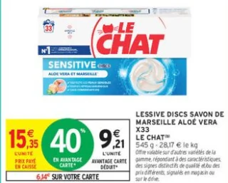 LESSIVE DISCS SAVON DE MARSEILLE ALOÉ VERA X33 LE CHAT
