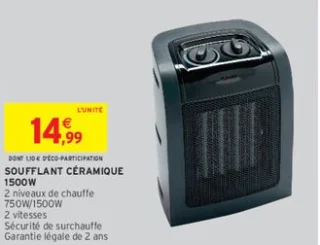 Chauffage soufflant céramique 1500W