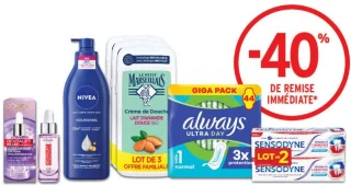 Sélection hygiène et beauté (L'Oréal, Nivea, Le Petit Marseillais, Always, Sensodyne)
