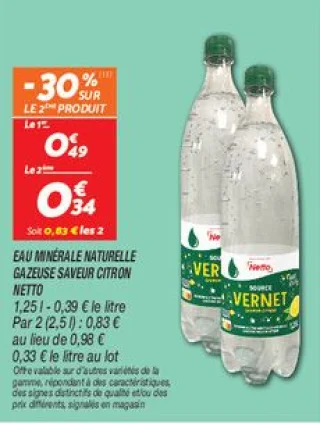 Eau minérale naturelle gazeuse saveur citron