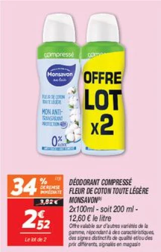 Déodorant  compressé fleur de coton toute légère