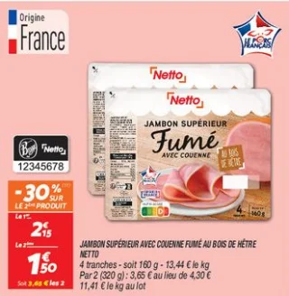 Jambon supérieur avec couenne fumé au bois de hêtre