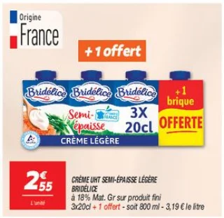Crème uht semi-épaisse légère 