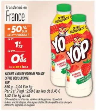 Yaourt à boire parfum fraise offre découverte