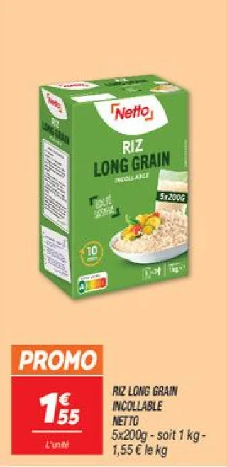 Riz long grain incollable