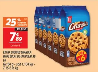 Extra cookies granola gros éclat de chocolat x6