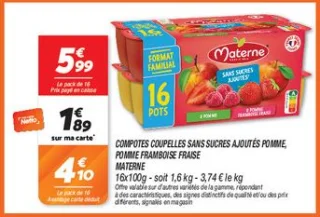 Compotes coupelles sans sucres ajoutés pomme, pomme framboise fraise