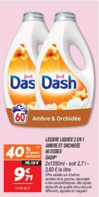 Lessive liquide 2 en 1 ambre et orchidée 60 doses