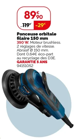 Ponceuse orbitale filaire 150 mm