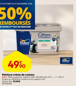 Peinture crème de couleur satin Dulux Valentine