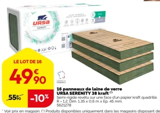 16 panneaux de laine de verre URSA SERENITY 38 kraft