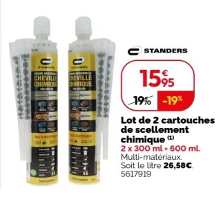 Lot de 2 cartouches de scellement chimique Standers